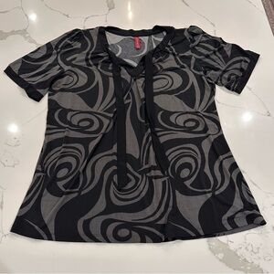 Vintage Gitano Retro Abstract Tie Front Flowy Short Sleeve Top Womens 18 Moody